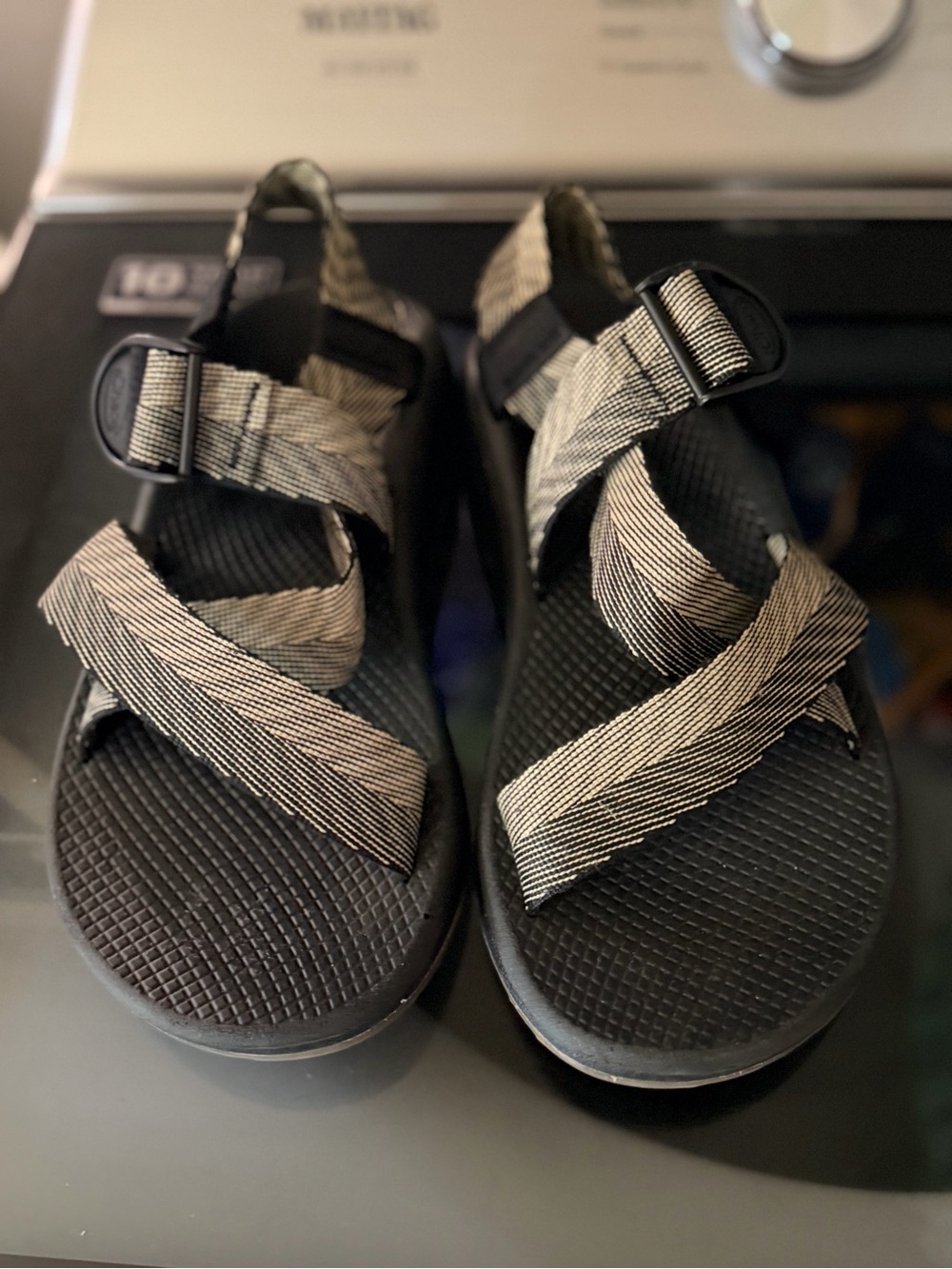 Chaco Z/Cloud 2 Men's 9 Gray Black Striped Toe Loop Hiking Sandals